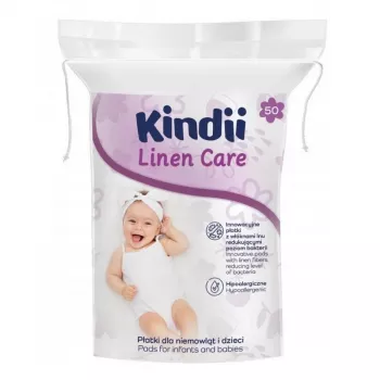 Kindii Linen Care Baby Cotton Pads, 100% Pure Cotton, Hypoallergenic, Dermatologically Tested, 50 pcs