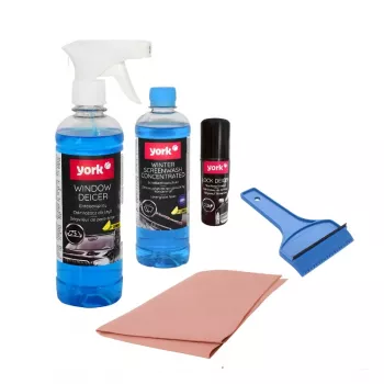 YORK Winter Set for Cars – 5-Piece Automotive Winter Care Kit with De-icer, Anti-fog, Window Cleaner, Ice Scraper and Sponge