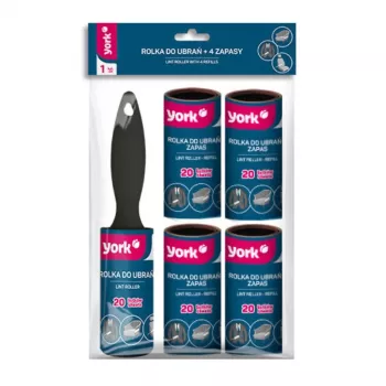 YORK Dust Roller with 4 Spares – Lint Roller Set, 5 Rolls Total, 53 Sheets Per Roll, 10 cm Width