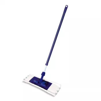 YORK Smart Flat Mop Brush 45x15 cm with Telescopic Handle 74-130 cm, Microfiber, Grey/Blue