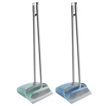 YORK QUICK Collapsible Dustpan and Brush Set with Long Handle, Rubber Lip, Clip-On Brush, Grey & Black