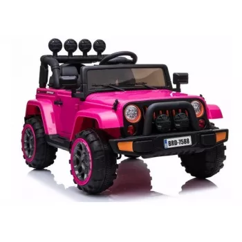 LEAN CARS BRD-7588 Pink 12V Electric Ride-On Jeep for Kids with LED Lights, MP3, Remote Control, 4x4