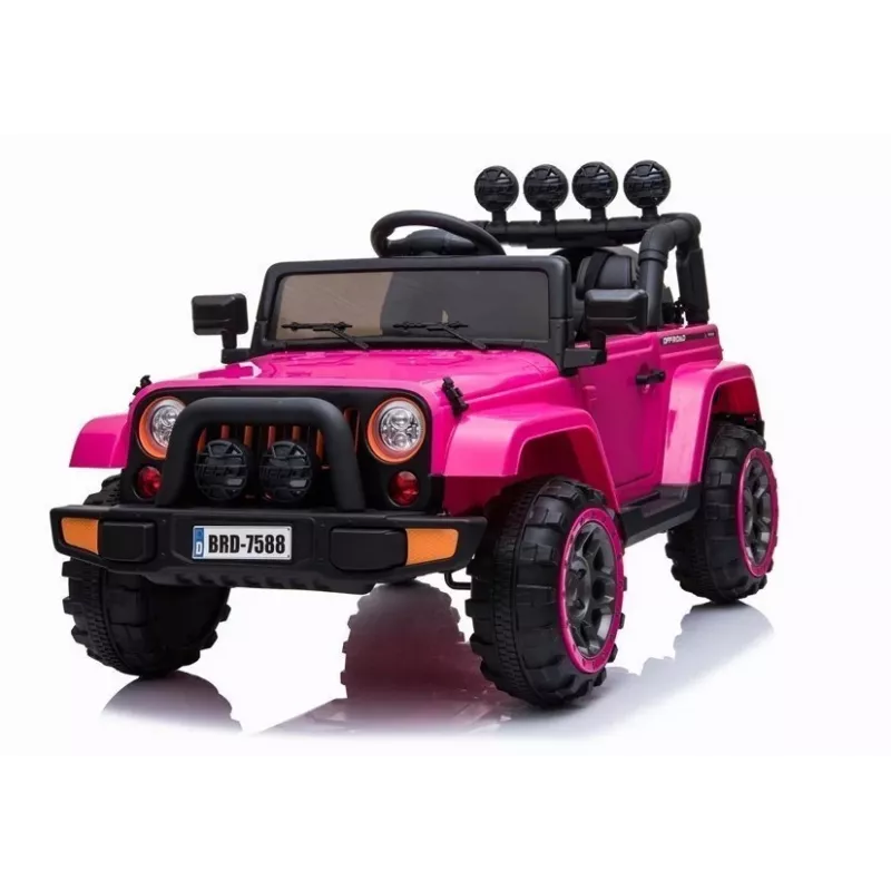 LEAN CARS BRD-7588 Pink 12V Electric Ride-On Jeep for Kids with LED Lights, MP3, Remote Control, 4x4