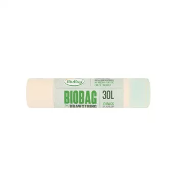 BioBag Compostable Drawstring Garbage Bags 30L, 10 Pieces per Roll, 50x60 cm, Green