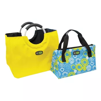 GIOSTYLE Thermal Bag Set Bag In The City Assorted, Blue-Yellow/Yellow-Blue (2 Bags, 20L + 10L, Leak-Proof PEVA Lining, High-Density Foam Insulation, Zipper Closure, Adjustable Shoulder Strap, Dual Handles)