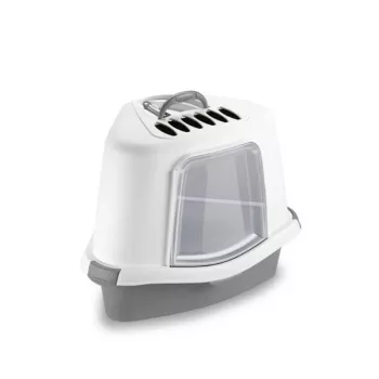 STEFANPLAST Sprint Corner Plus Covered Corner Cat Litter Box 56x40x40cm White/Grey