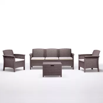 BICA Garden Furniture Set Venezia 3 Beige - 5-Seater Outdoor Lounge with Aluminum Frame, Rope Weave, and Tempered Glass Table