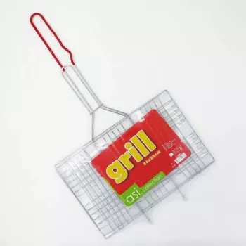ASI COLLECTION Barbecue Grill Grate 34x22cm Chrome-Plated Steel with Wooden Handles