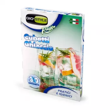 GIOSTYLE Ice Cube Bags 30 pcs, 18 Cubes per Bag, 20x14 cm, Self-Sealing, Food-Grade PE, Transparent