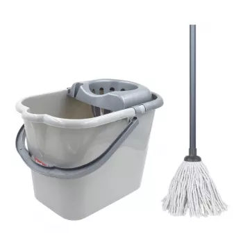 Sauber Oval Bucket 15L with Push Handle and Mop Set