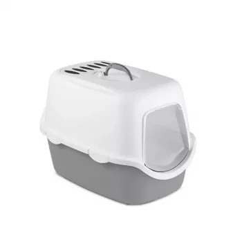 STEFANPLAST Cathy Closed Cat Litter Box with Activated Carbon Filter, White/Grey, 56x40x40 cm