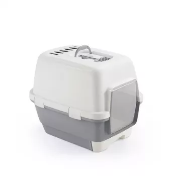 STEFANPLAST Cathy Clever & Smart Hooded Cat Litter Box, White/Grey, 58x45x48 cm