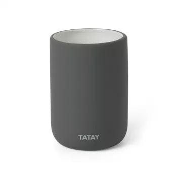 TATAY Tube Toothbrush Holder, Ceramic, Anthracite Grey, 4-Brush Capacity