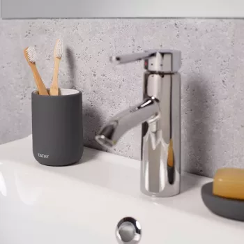 TATAY Tube Toothbrush Holder, Ceramic, Anthracite Grey, 4-Brush Capacity