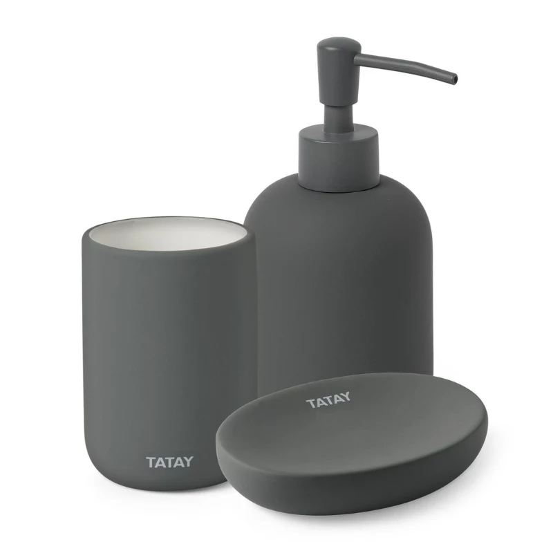 TATAY Tube Toothbrush Holder, Ceramic, Anthracite Grey, 4-Brush Capacity