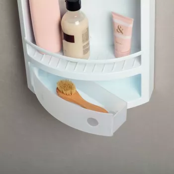 TATAY Corner Shelf with Drawer in Blue Crystal | Wall-Mounted Bathroom Storage