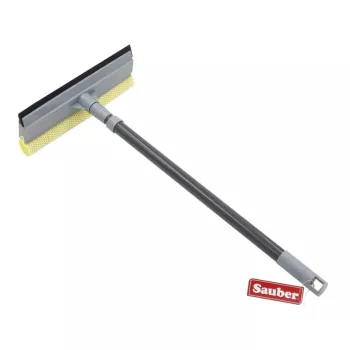 SAUBER Mini Window Brush with Telescopic Handle | Dual-Sided Microfiber & Squeegee