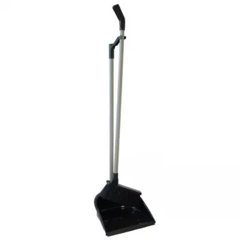 SAUBER Long-Handled Dustpan and Brush Set, 90 cm Beech Wood Handle, Rubberized Lip, Clip-Together Storage