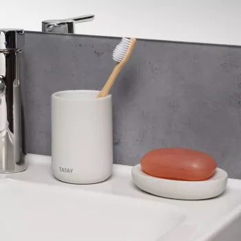 TATAY Soft Ceramic Toothbrush Holder, White