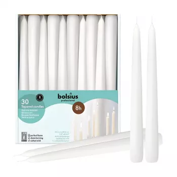 BOLSIUS Professional Table Candles White 250/24mm 30-Pack