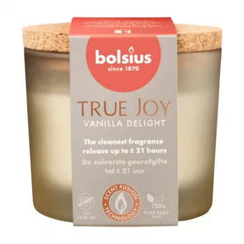 BOLSIUS True Joy Vanilla Delight Scented Candle in Glass with Cork Lid, Ø66x83 mm