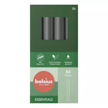 Bolsius Table Candles 8 pcs in a Box 170/20 mm Grey