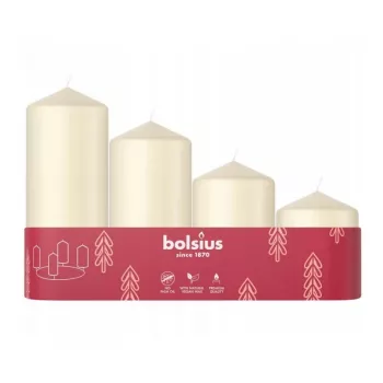 BOLSIUS Candle Cylinder Set of 4, Cream, Ø120/100/80/60 x 48 mm, LED Warm White Flicker, Battery Operated