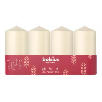BOLSIUS Candle Cylinder 4 pcs. Ø100x48mm Cream Color LED Candles with Timer