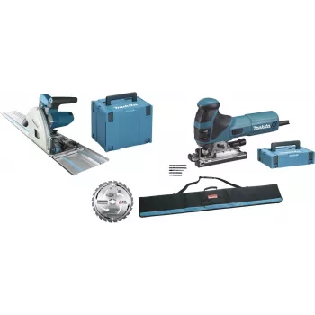 Makita Saw Set MEU029J (SP6000J + 4351FCTJ) - Plunge Saw and Pendulum Action Jigsaw, Blue/Black