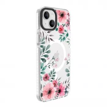 Evelatus iPhone 15 Plus Clear MagSafe Case with Flower Print