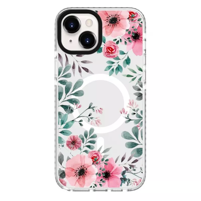 Evelatus iPhone 15 Plus Clear MagSafe Case with Flower Print