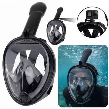 LEAN TOYS Full Face Snorkeling Diving Mask with Anti-Fog System Black L/XL