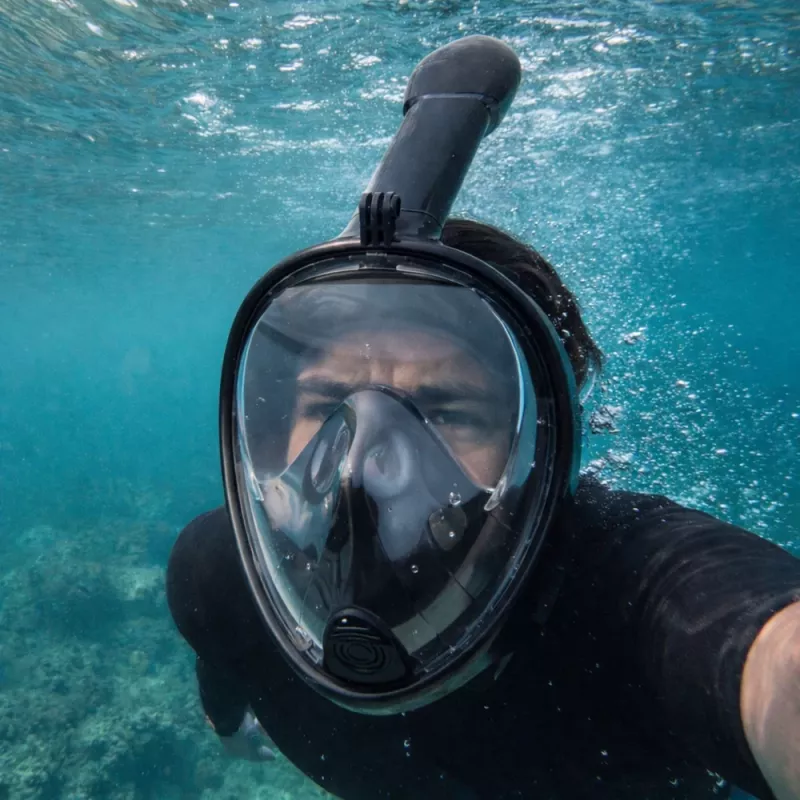 LEAN TOYS Full Face Snorkeling Diving Mask with Anti-Fog System Black L/XL