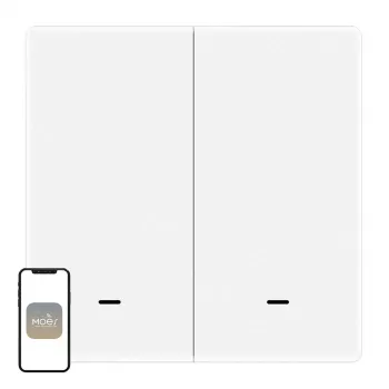 MOES ZT-B-EU2-MS ZigBee 3.0 2-Button Scene Switch, Battery Powered, Works with Tuya Smart Life App, White