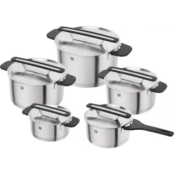 ZWILLING MORE 5-Piece Stainless Steel Cookware Set with Glass Lids, Induction Compatible