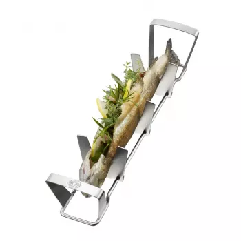 GEFU BBQ Fish Rack Stainless Steel Foldable for Grilling and Roasting up to 3 Fish