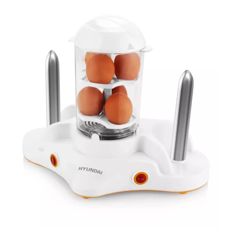 Hyundai HY-HDM120 Hot Dog Maker, 350 W, White/Silver, 6 Sausages, 2 Bun Spikes