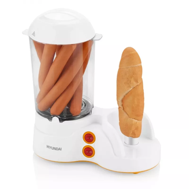 Hyundai HY-HDM110 Hot Dog Maker, 350 W, 6 Sausages, 12 Buns, White/Silver