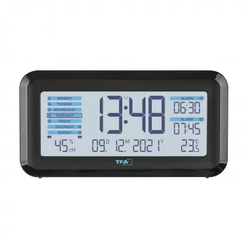 TFA Dostmann 60.2562.01.GB Radio-Controlled Alarm Clock Black Light Blue