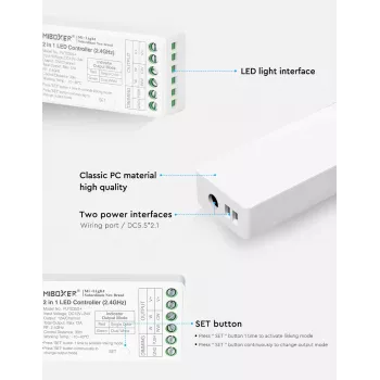MiBoxer FUT035S+16kHz 2-in-1 Dual White LED Controller (DC12/24V, 2.4GHz, 16kHz Flicker-Free)