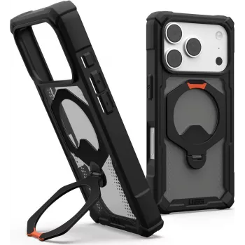 UAG Urban Armor Gear Plasma XTE 360 MagSafe Kickstand Case for Apple iPhone 18 Pro/17 Pro - Transparent Grey with Black & Orange Accents 114573114097