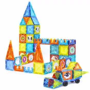 LEAN TOYS Magnetic Educational Blocks Windows With 3D Vehicle Stickers 138 pcs.