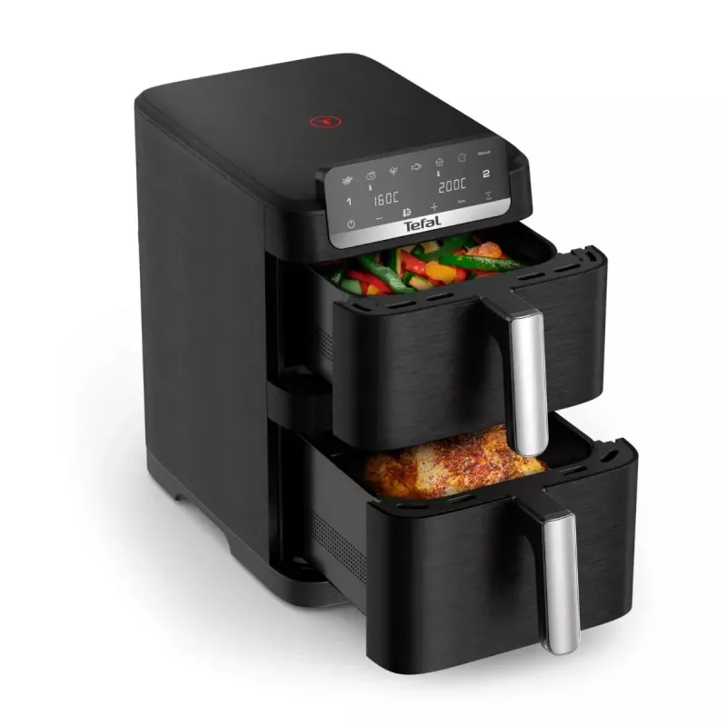 TEFAL Double Basket Airfryer EY7528E0 Easy Fry Crispy Stack, 2700 W, 6 L + 4 L, Black