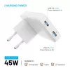 Fixed Slim Traveller 2xUSB-C Travel Charger with World Adapters, GaN, 45W - White