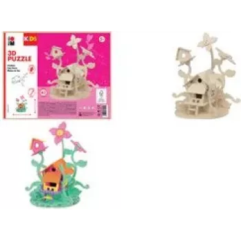 Marabu KiDS 3D Puzzle Fairy House, 43-Piece Wooden Kit, Pre-Punched Plywood, Plug-In Assembly - 1 pc 0317000000010