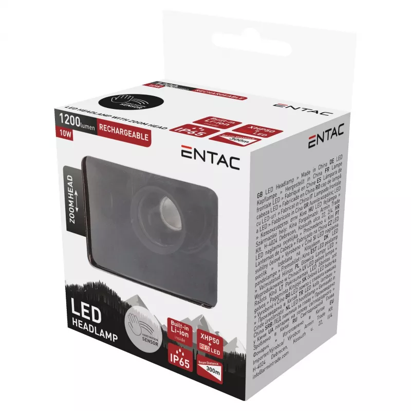 ENTAC EHL-ZH-10W-R Zoom Headlamp with Rechargeable Battery 10W Motion Sensor
