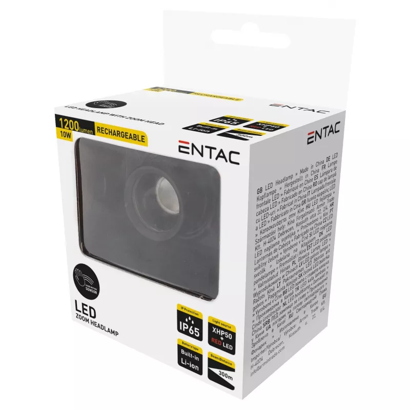 ENTAC EHL-ZH-10W-R Zoom Headlamp with Rechargeable Battery 10W Motion Sensor
