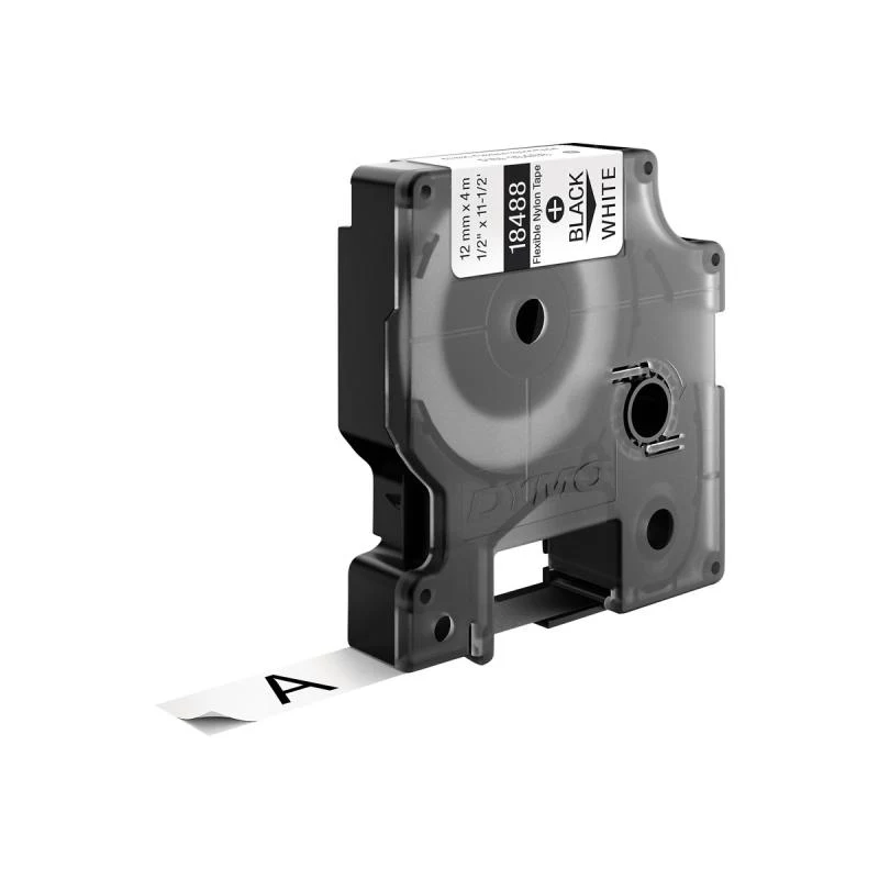 DYMO Rhino IND 12mm Black on White Permanent Nylon Label Tape Cartridge (18488, S0718100)
