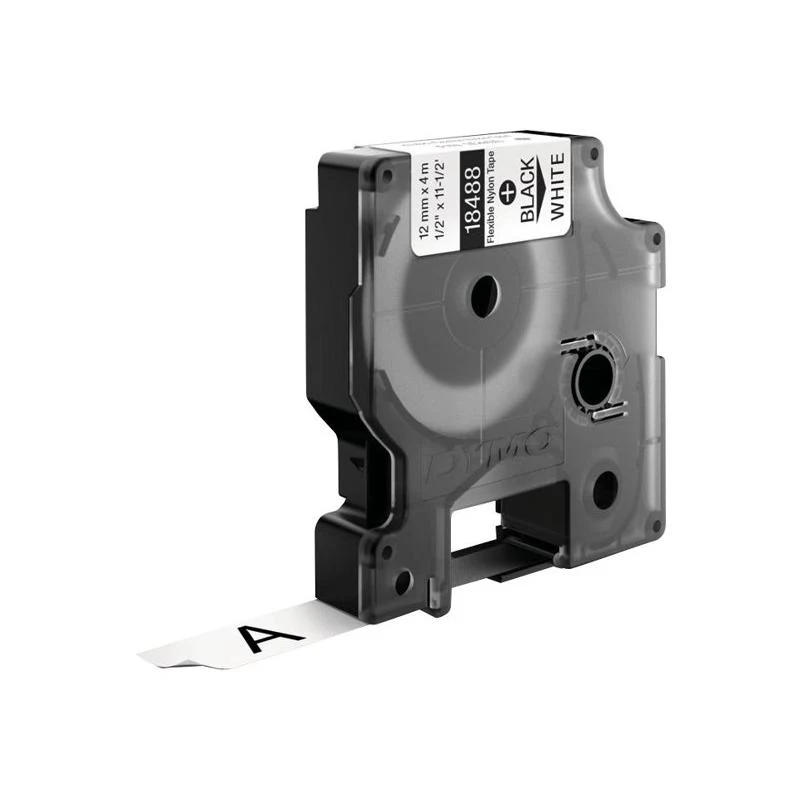 DYMO Rhino IND 12mm Black on White Permanent Nylon Label Tape Cartridge (18488, S0718100)