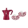 Bialetti Candyland Moka Express 3TZ Manual Coffee Maker Set, 150 ml, Red + 2 Cups